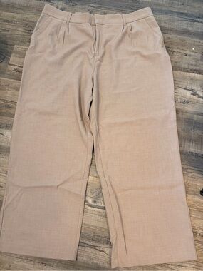 Abercrombie & Fitch Light Beige Pleated Wide-Leg Pants